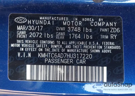 2017 Hyundai Veloster Value Edition from USA, damaged, VIN KMHTC6AD7HU317220